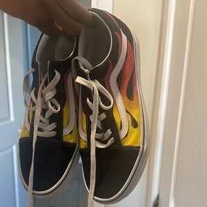 Vans Black and Yellow Flame Sneakers